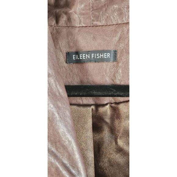 Eileen fish 100% Lamb leather jacket open front drapey‎ brown Sz M - Picture 7 of 11